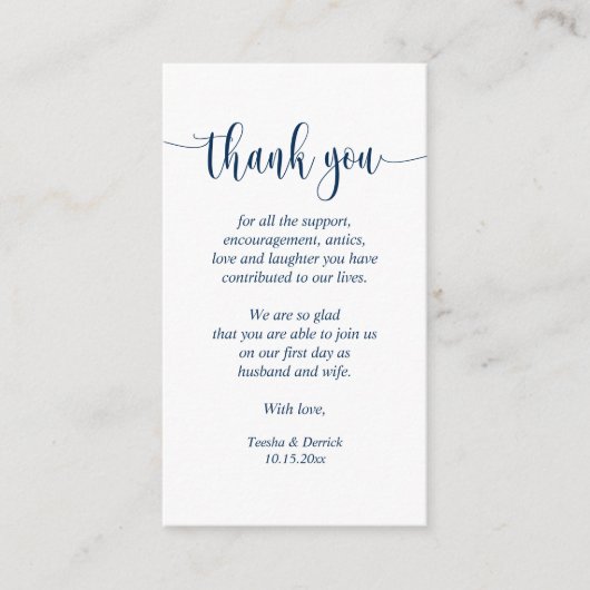 Wedding Dank je, modern script, Classy Navy Blue Informatiekaartje (Voorkant)