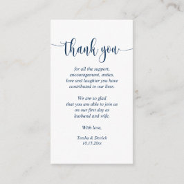 Wedding Dank je, modern script, Classy Navy Blue Informatiekaartje