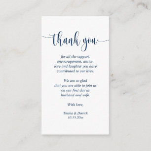 Wedding Dank je, modern script, Classy Navy Blue Informatiekaartje