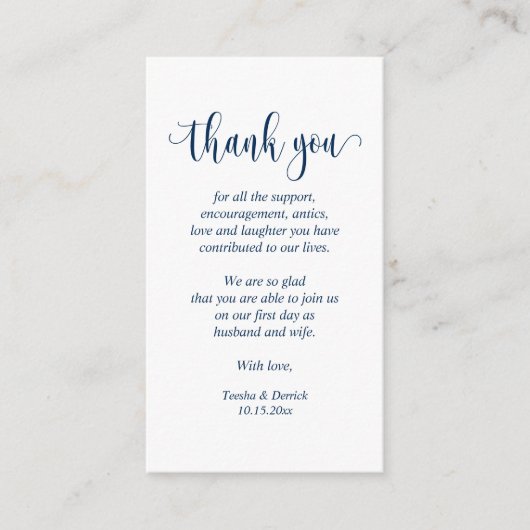 Wedding Dank je, modern script, Classy Navy Blue Informatiekaartje (Voorkant)