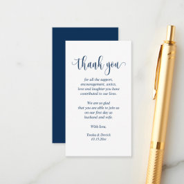 Wedding Dank je, modern script, Classy Navy Blue Informatiekaartje