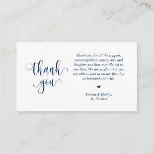 Wedding Dank je, modern script, Classy Navy Blue Informatiekaartje