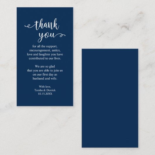 Wedding Dank je, Modern Simple Rustic Navy Blue Informatiekaartje (Voorkant / Achterkant)