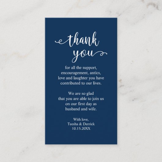 Wedding Dank je, Modern Simple Rustic Navy Blue Informatiekaartje (Voorkant)
