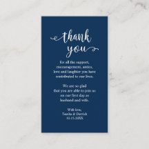Wedding Dank je, Modern Simple Rustic Navy Blue
