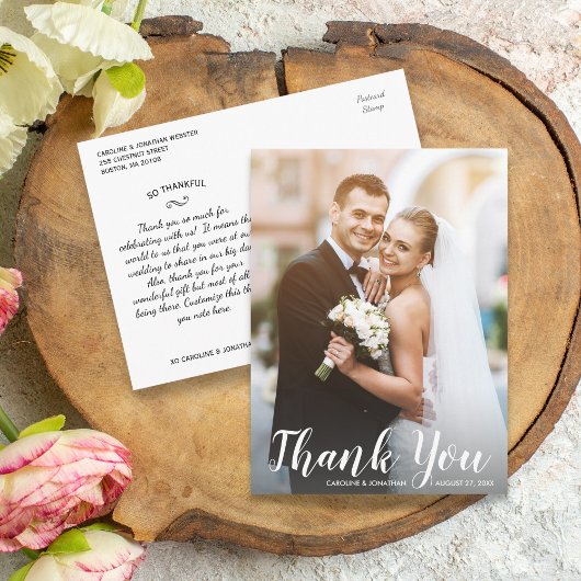 Wedding Dank je Pas getrouwd Foto Fun Modern Casua Briefkaart