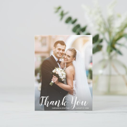 Wedding Dank je Pas getrouwd Foto Fun Modern Casua Briefkaart (Staand voorkant)