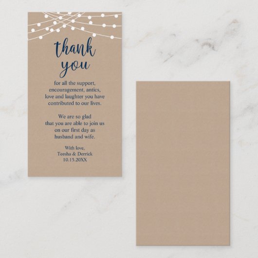 Wedding Dank je, Rustic String Lights Kraft Encl Informatiekaartje (Voorkant / Achterkant)