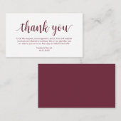 Wedding Dank je wel, modern Bourgogaans script Informatiekaartje (Voorkant / Achterkant)