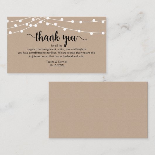 Wedding Dank je wel, Modern Rustic Brown Kraft Enc Informatiekaartje (Voorkant / Achterkant)