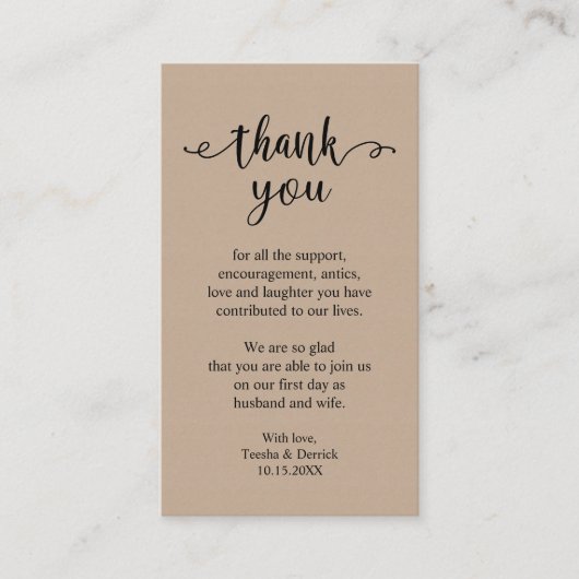 Wedding Dank je wel, Modern Rustic Brown Kraft Informatiekaartje (Voorkant)