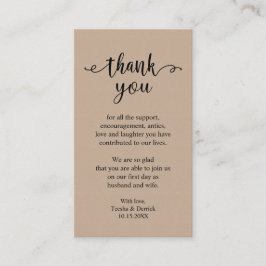 Wedding Dank je wel, Modern Rustic Brown Kraft Informatiekaartje