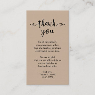 Wedding Dank je wel, Modern Rustic Brown Kraft Informatiekaartje