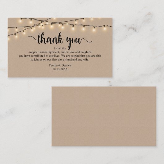 Wedding Dank je wel, Modern Rustic Brown Kraft Informatiekaartje (Voorkant / Achterkant)