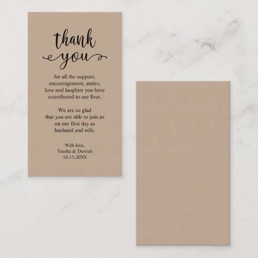 Wedding Dank je wel, Modern Rustic Brown Kraft Informatiekaartje (Voorkant / Achterkant)