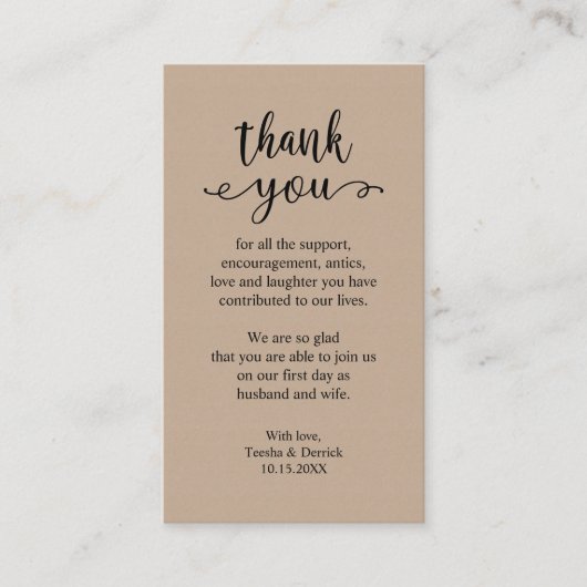 Wedding Dank je wel, Modern Rustic Brown Kraft Informatiekaartje (Voorkant)