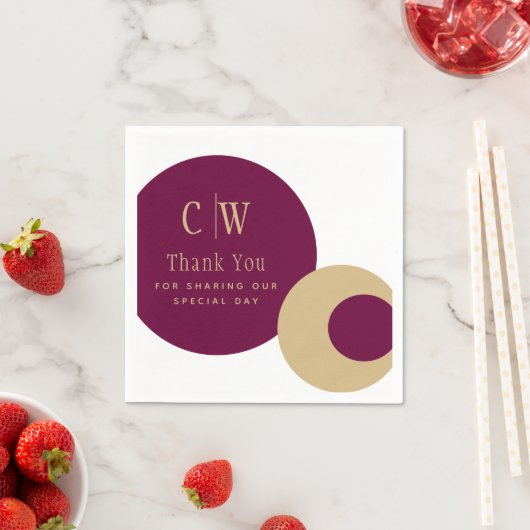 Wedding Dank je Wine Berry Gold Monogrammed Servet (Insitu)