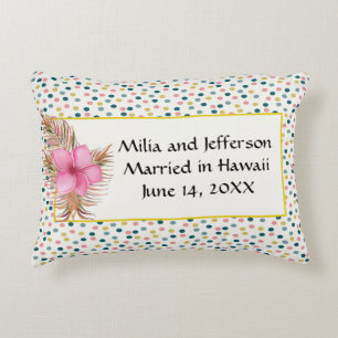 Wedding Date Memory Pillow met bloemen Accent Kussen