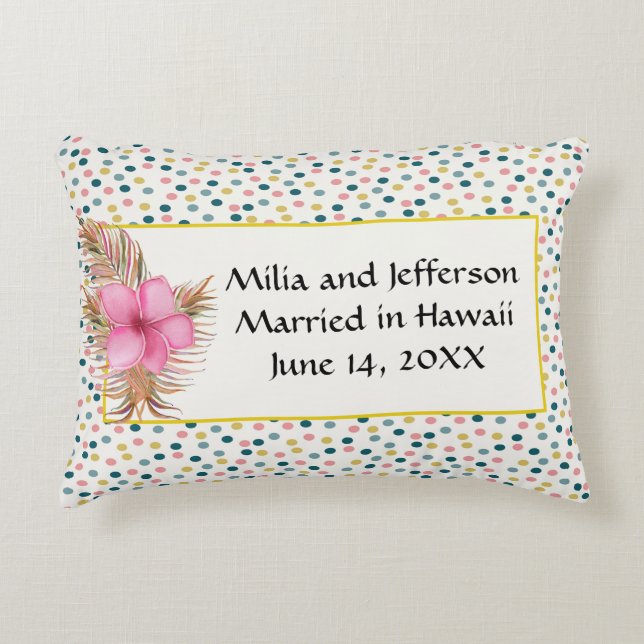 Wedding Date Memory Pillow met bloemen Accent Kussen (Voorkant)