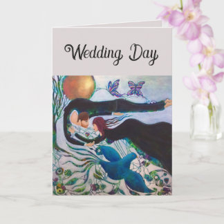 Wedding Day Couple in Love Whimsical Art  Kaart
