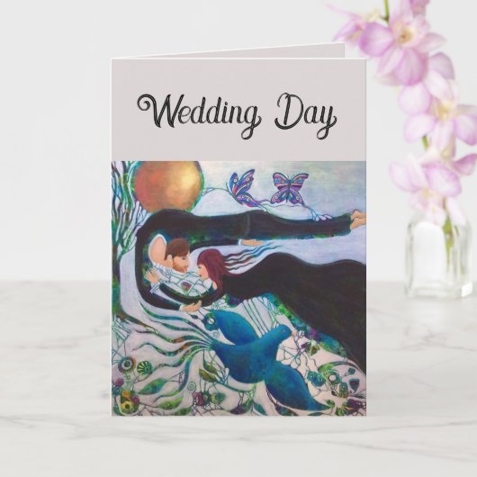Wedding Day Couple in Love Whimsical Art Kaart (Orchidee)