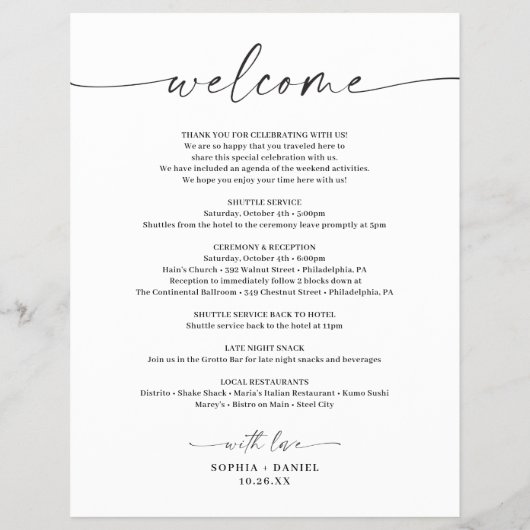 Wedding Day Icon Timeline Itinerary Welcome Letter Flyer (Achterkant)