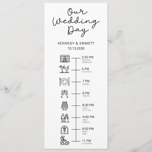 Wedding Day Timeline Flat Programma Programmakaart (Voorkant)