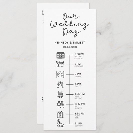 Wedding Day Timeline Flat Programma Programmakaart (Voorkant / Achterkant)