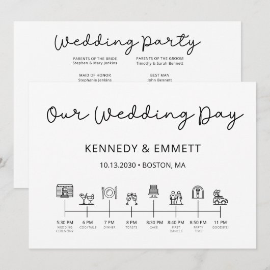 Wedding Day Timeline Program Programmakaart (Voorkant / Achterkant)