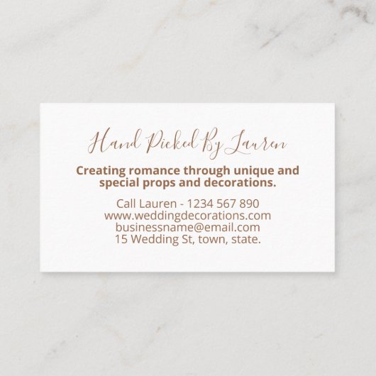 Wedding Decoration Hire Visitekaartje (Achterkant)