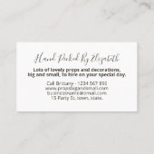 Wedding Decorting Party Prop Event Hire Visitekaartje (Achterkant)