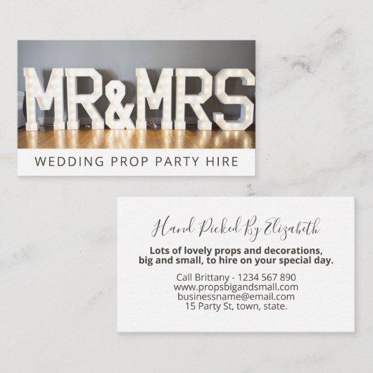 Wedding Decorting Party Prop Event Hire Visitekaartje (Voorkant / Achterkant)