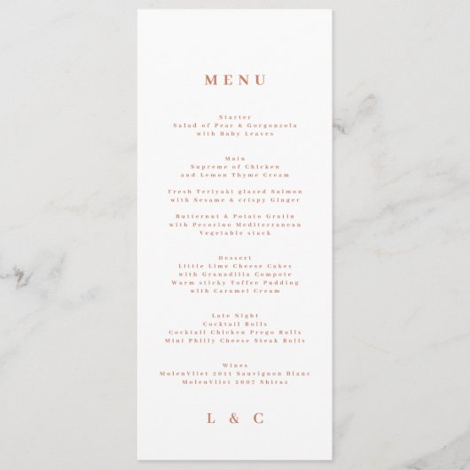 Wedding Desert Terracotta White Menu (Voorkant)