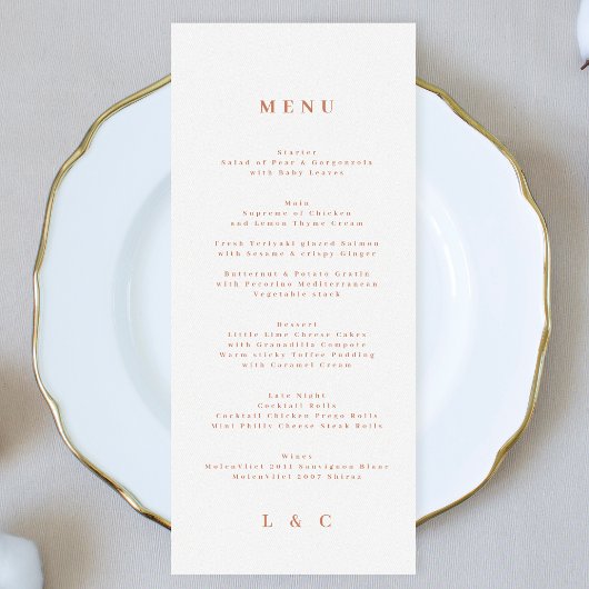 Wedding Desert Terracotta White Menu