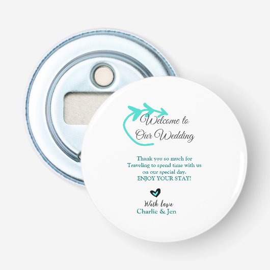 Wedding Destination Celebration welkom reizen Button Flesopener (Voorkant)