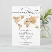 Wedding Destination Gold Wereldkaart Heart Invitat Kaart (Staand voorkant)