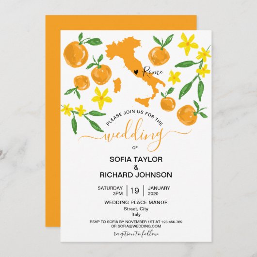 Wedding Destination Italy Sinaasappel Kaart (Voorkant / Achterkant)
