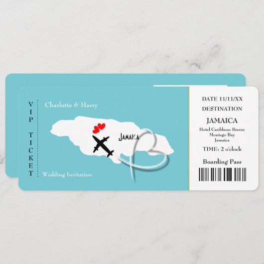 Wedding Destination Jamaica Ticket Pass Photo Kaart (Voorkant / Achterkant)