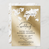 Wedding Destination Marble Wereldkaart Invitation Kaart (Voorkant / Achterkant)