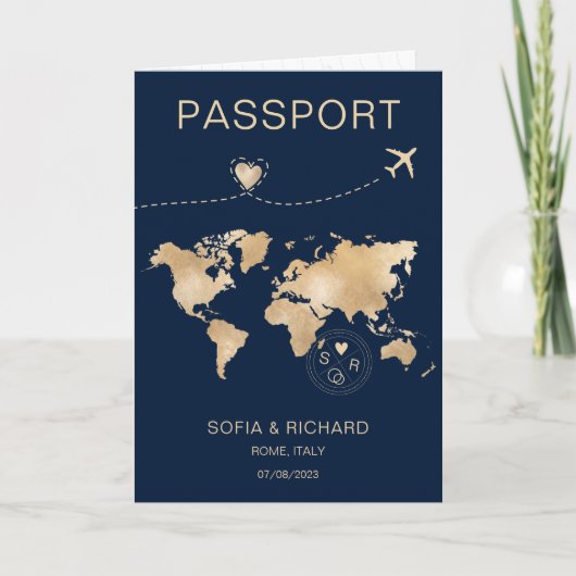 Wedding Destination Passport Gold Wereldkaart Plan (Voorkant)