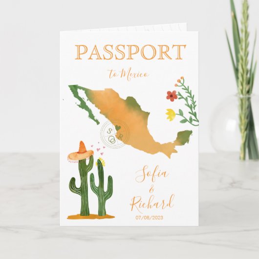 Wedding Destination Passport Mexico Map Waterverf (Voorkant)