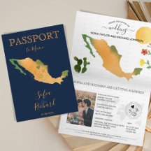 Wedding Destination Passport Mexico Map Waterverf