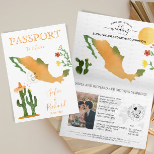 Wedding Destination Passport Mexico Map Waterverf