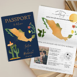 Wedding Destination Passport Mexico Map Waterverf