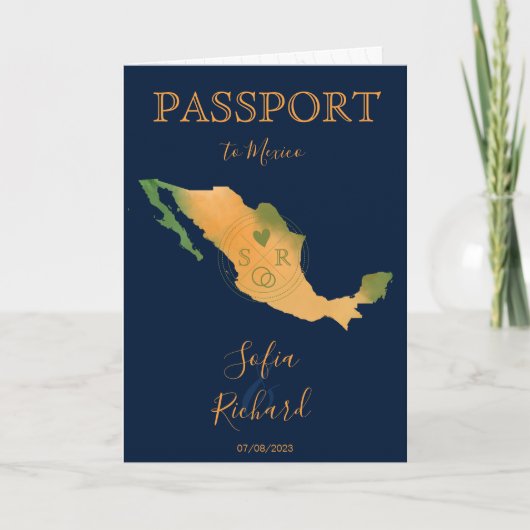 Wedding Destination Passport Mexico Map Waterverf (Voorkant)