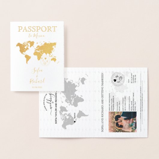 Wedding Destination Passport Wereldkaart Folie Kaarten (Display)