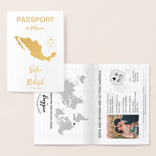 Wedding Destination Passport Wereldkaart Mexico Fo Folie Kaarten (Display)