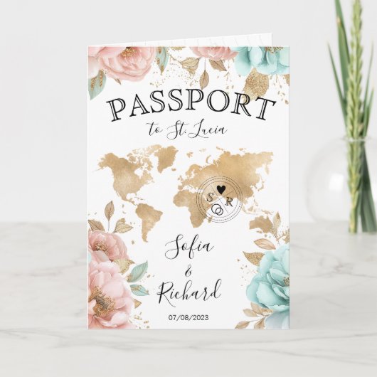 Wedding Destination Passport Wereldkaart St. Lucia (Voorkant)