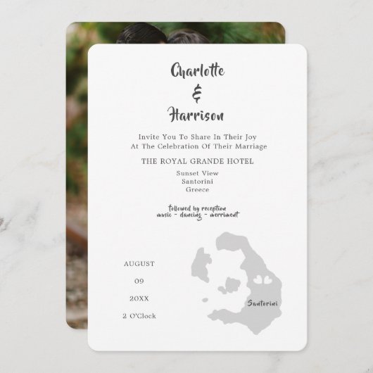 Wedding Destination Santorini Foto Uitnodiging (Voorkant / Achterkant)