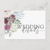Wedding Details Burgundy Rose Watercolor Informatiekaartje (Voorkant)